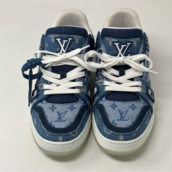 LOUIS VUITTON LV TRAINER SNEAKER DENIM BLUE WHITE SIZE 37 - Picture 2 of 14
